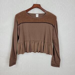 Vintage Nola True Womens Top 1 Brown Cotton Peplum Cropped Lagenlook Boxy